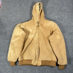 Stanley Sherpa Lined Hooded Work Jacket Mens Large‎ Canvas Zip Up Brown GorpCore